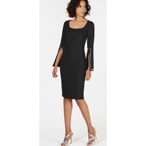 Calvin Klein Sequin Bell Sleeve Black Sheath Dress